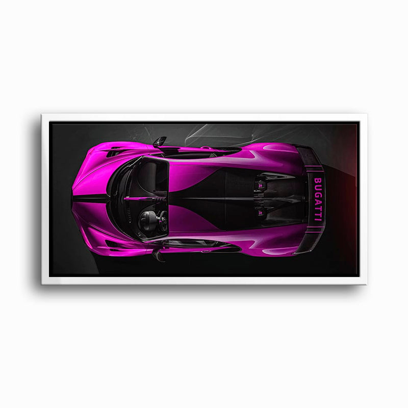 Bugatti Magenta Strike Wall Art – Pink Top View Hypercar Canvas Print Cars
