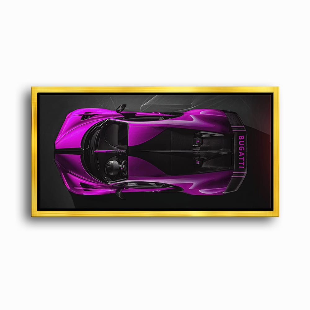 Bugatti Magenta Strike Wall Art – Pink Top View Hypercar Canvas Print Cars