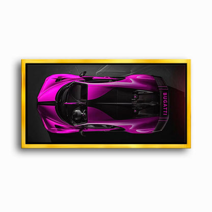 Bugatti Magenta Strike Wall Art – Pink Top View Hypercar Canvas Print Cars