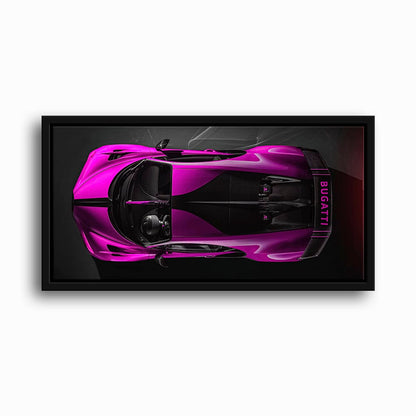 Bugatti Magenta Strike Wall Art – Pink Top View Hypercar Canvas Print Cars