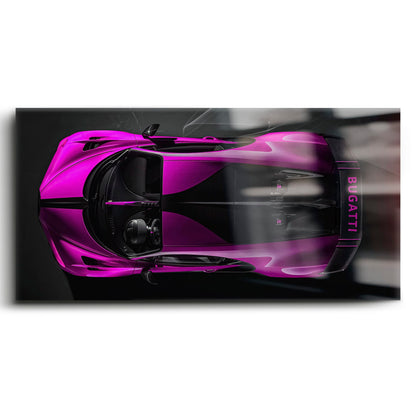Bugatti Magenta Strike Wall Art – Pink Top View Hypercar Canvas Print Cars