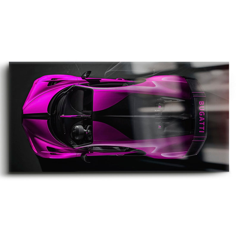 Bugatti Magenta Strike Wall Art – Pink Top View Hypercar Canvas Print Cars