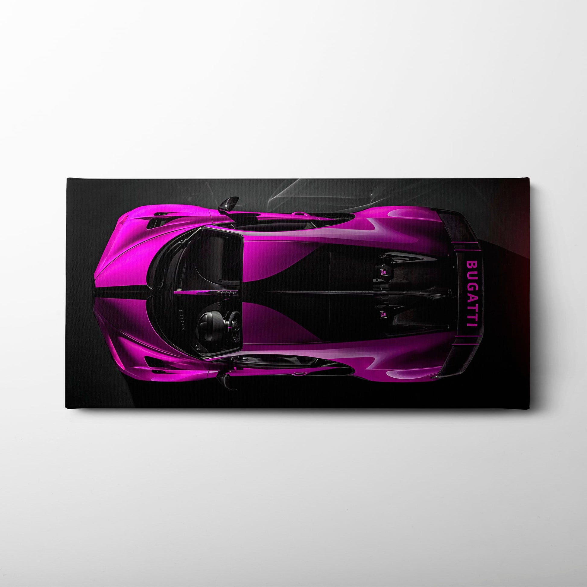Bugatti Magenta Strike Wall Art – Pink Top View Hypercar Canvas Print Cars