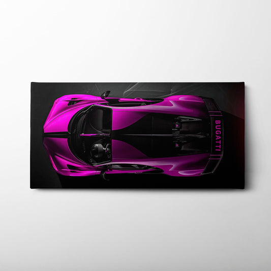 Bugatti Magenta Strike Wall Art – Pink Top View Hypercar Canvas Print Cars