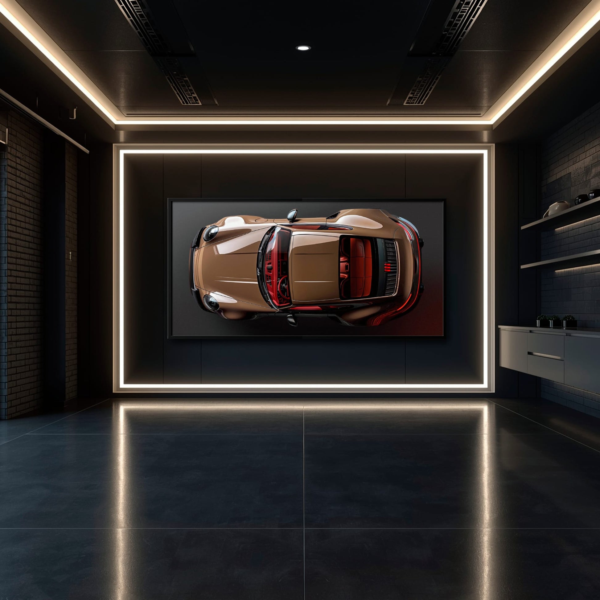 Porsche 911 Bronze Nocturne Wall Art – Classic Sports Car Canvas Print Cars