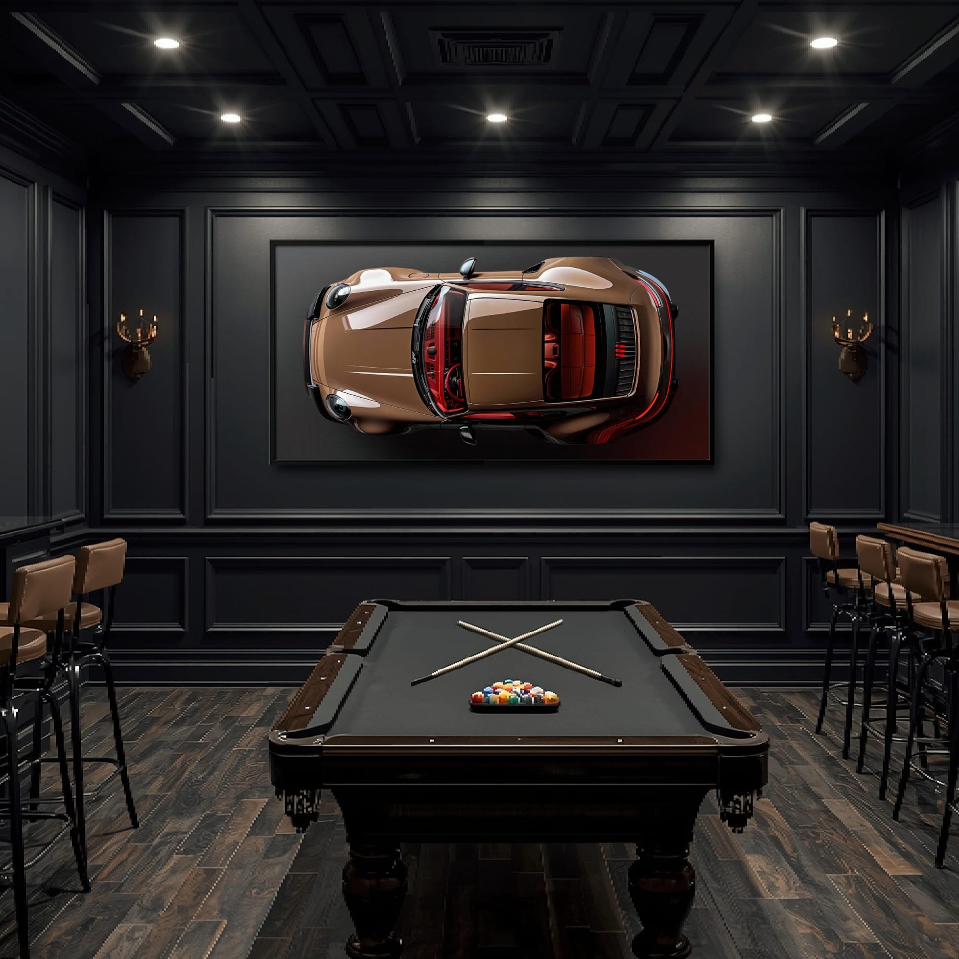Porsche 911 Bronze Nocturne Wall Art – Classic Sports Car Canvas Print Cars