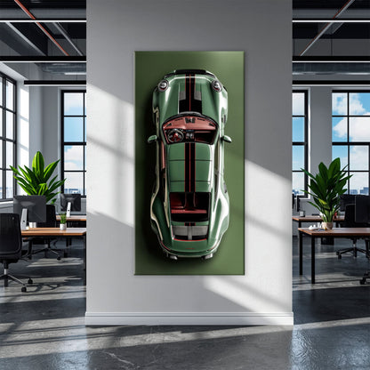 Green Porsche 911 Wall Art – Aerial View Sports Car Canvas Print Cars