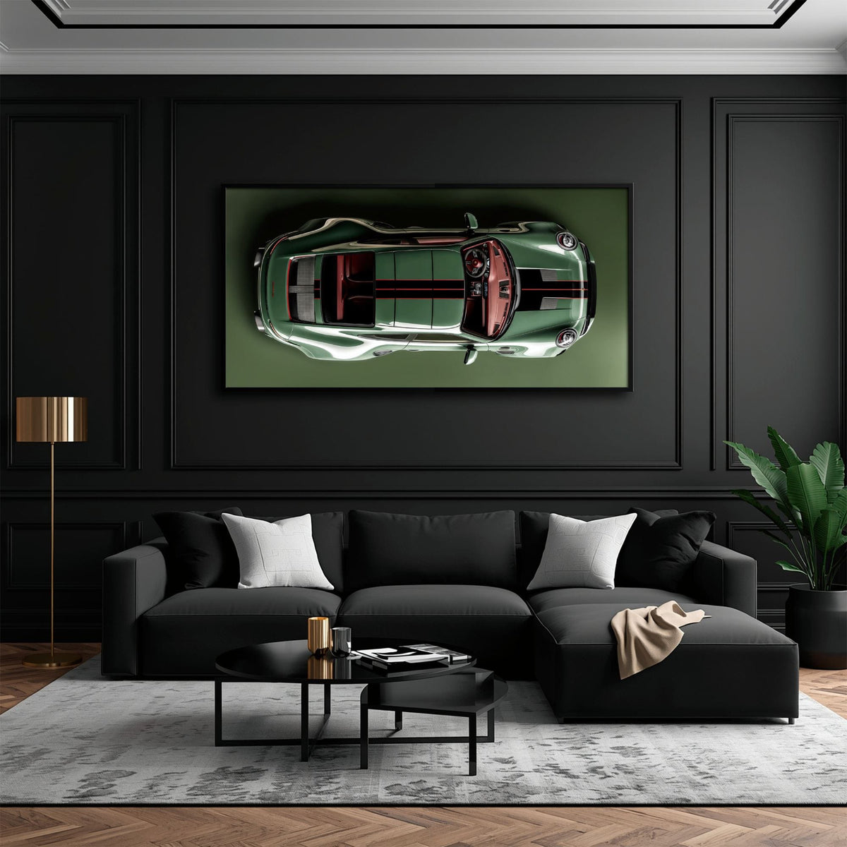 Green Porsche 911 Wall Art – Aerial View Sports Car Canvas Print Cars