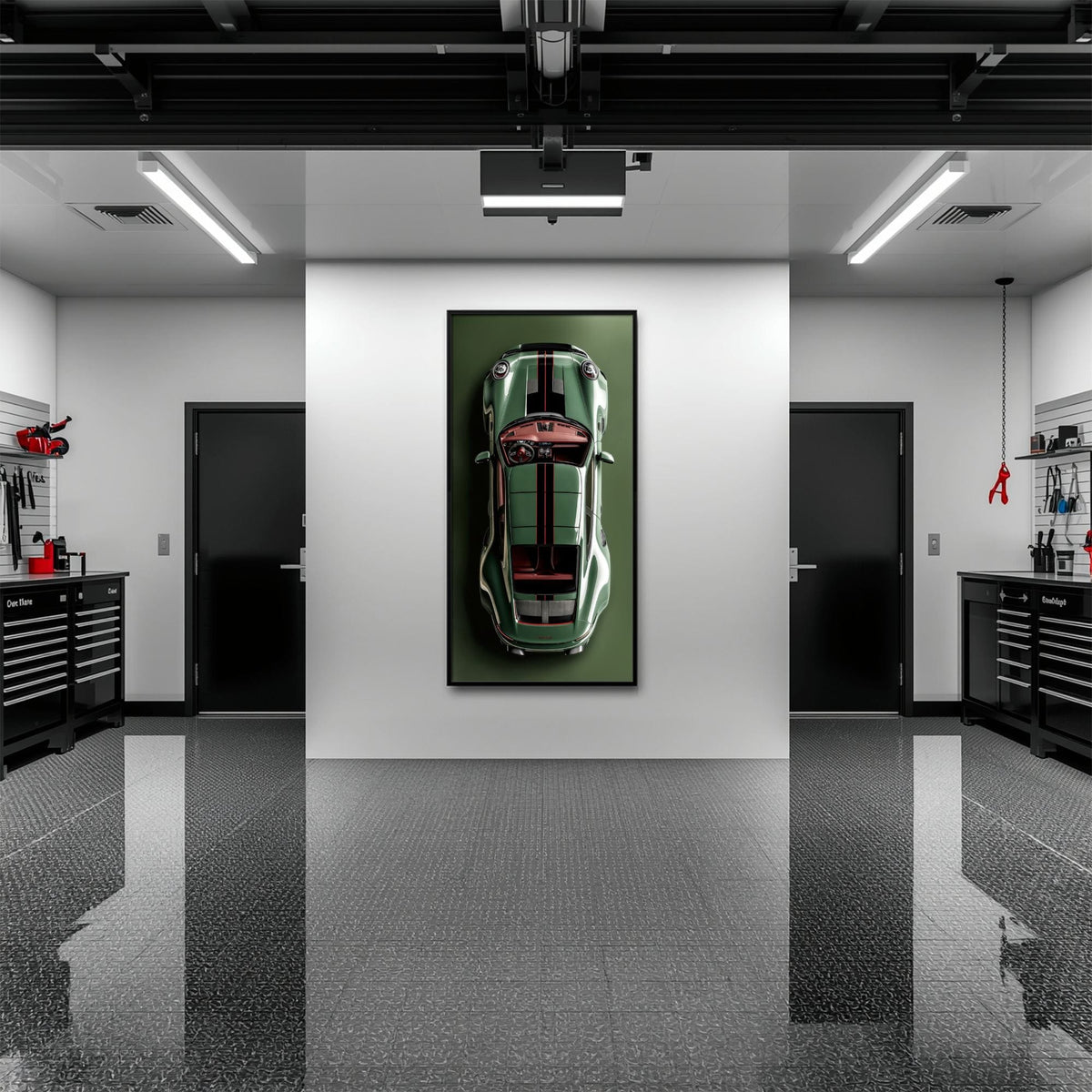 Green Porsche 911 Wall Art – Aerial View Sports Car Canvas Print Cars