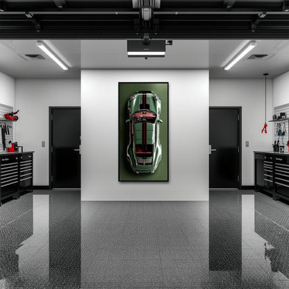 Green Porsche 911 Wall Art – Aerial View Sports Car Canvas Print Cars