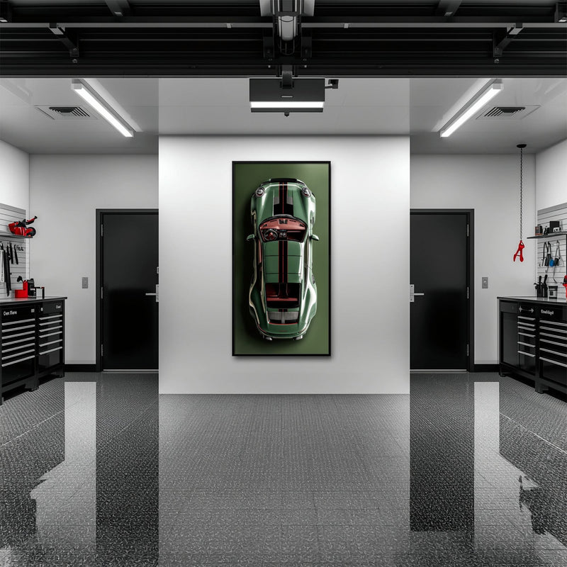 Green Porsche 911 Wall Art – Aerial View Sports Car Canvas Print Cars