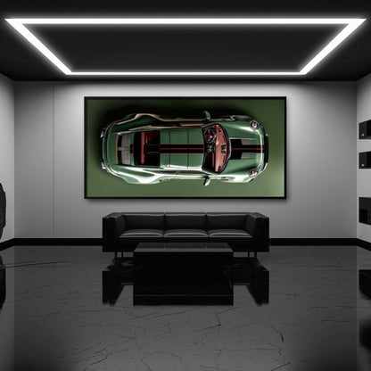 Green Porsche 911 Wall Art – Aerial View Sports Car Canvas Print Cars