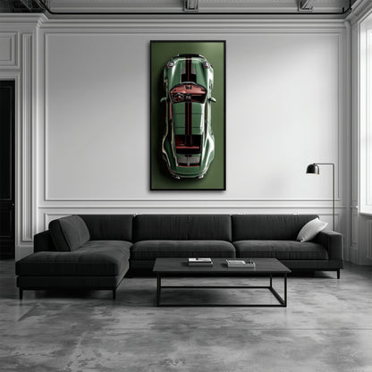 Green Porsche 911 Wall Art – Aerial View Sports Car Canvas Print Cars