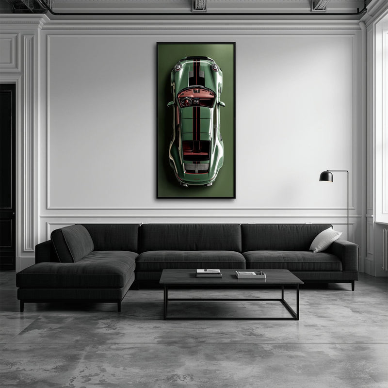 Green Porsche 911 Wall Art – Aerial View Sports Car Canvas Print Cars
