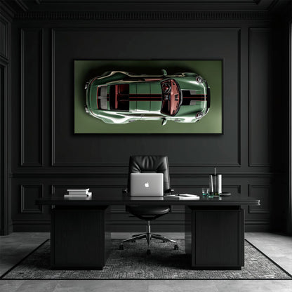 Green Porsche 911 Wall Art – Aerial View Sports Car Canvas Print Cars