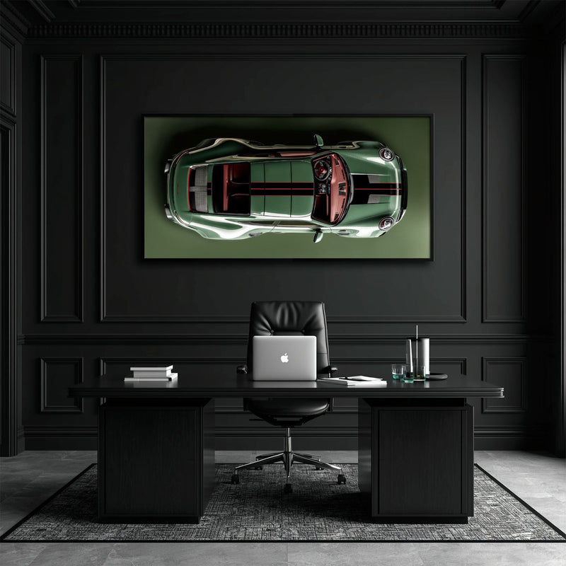 Green Porsche 911 Wall Art – Aerial View Sports Car Canvas Print Cars