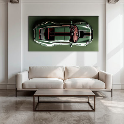 Green Porsche 911 Wall Art – Aerial View Sports Car Canvas Print Cars