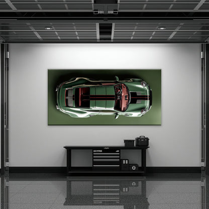 Green Porsche 911 Wall Art – Aerial View Sports Car Canvas Print Cars