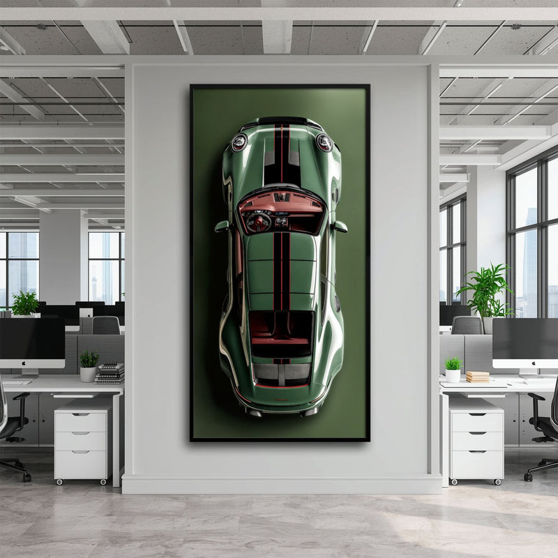Green Porsche 911 Wall Art – Aerial View Sports Car Canvas Print Cars