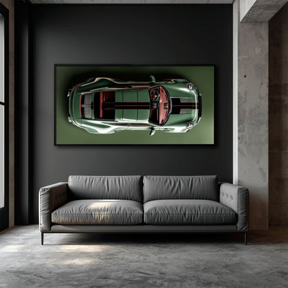Green Porsche 911 Wall Art – Aerial View Sports Car Canvas Print Cars