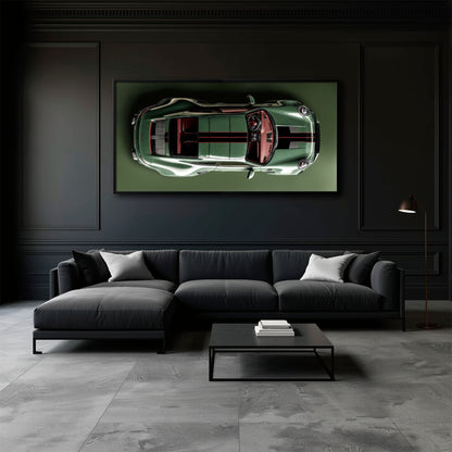 Green Porsche 911 Wall Art – Aerial View Sports Car Canvas Print Cars