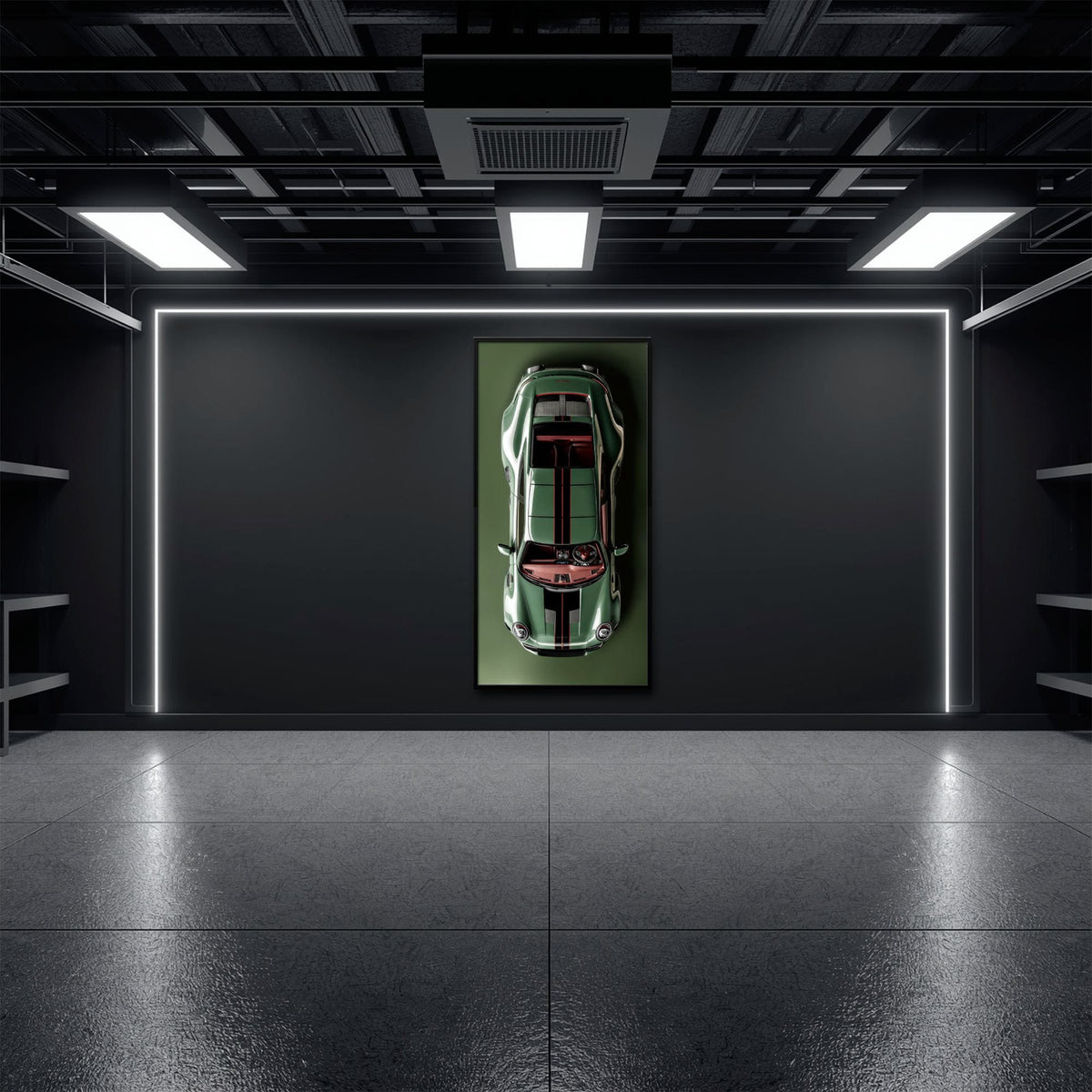 Green Porsche 911 Wall Art – Aerial View Sports Car Canvas Print Cars