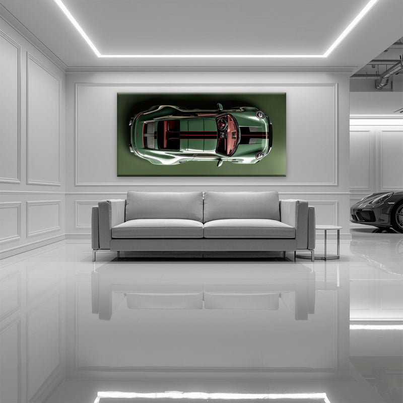 Green Porsche 911 Wall Art – Aerial View Sports Car Canvas Print Cars