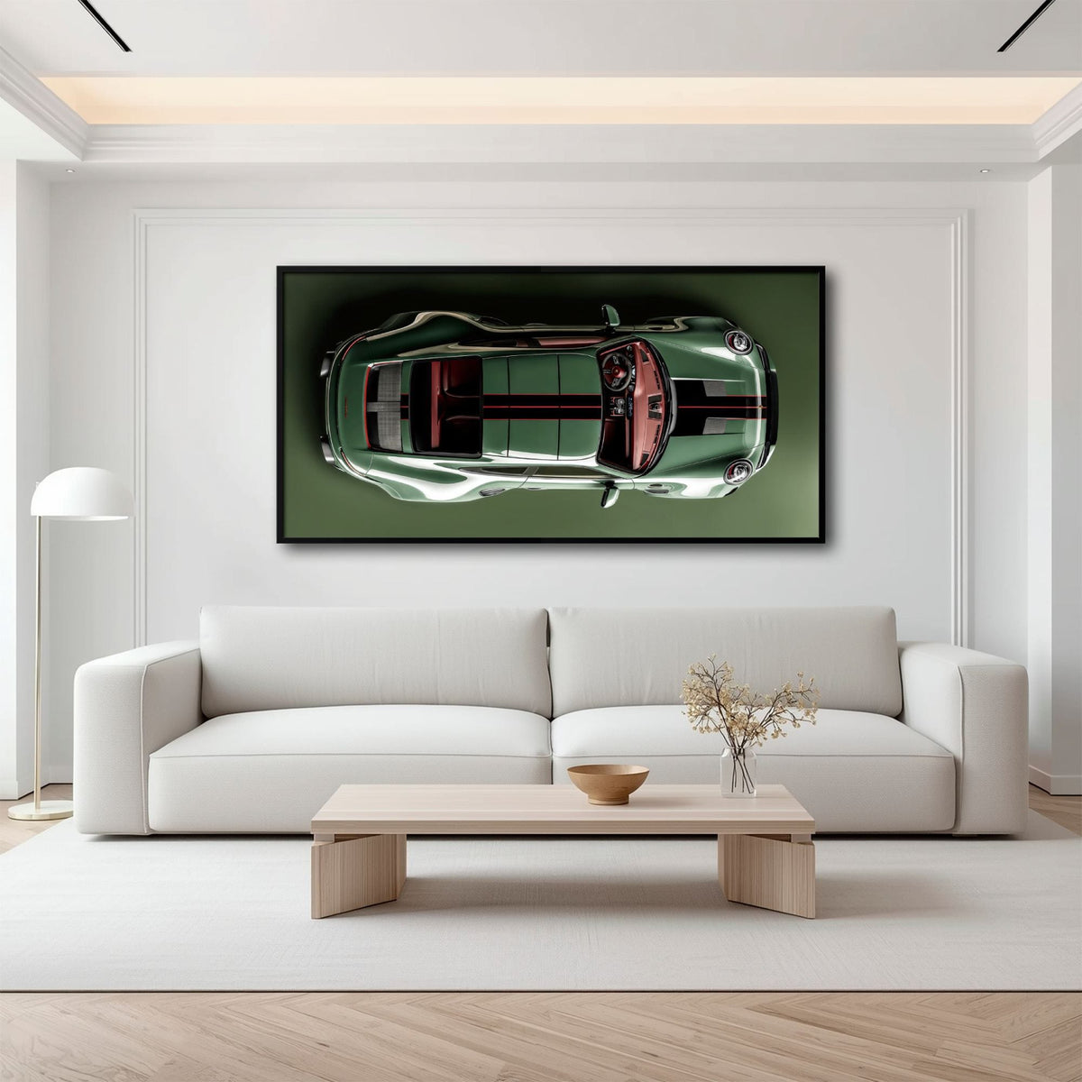 Green Porsche 911 Wall Art – Aerial View Sports Car Canvas Print Cars