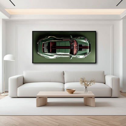 Green Porsche 911 Wall Art – Aerial View Sports Car Canvas Print Cars