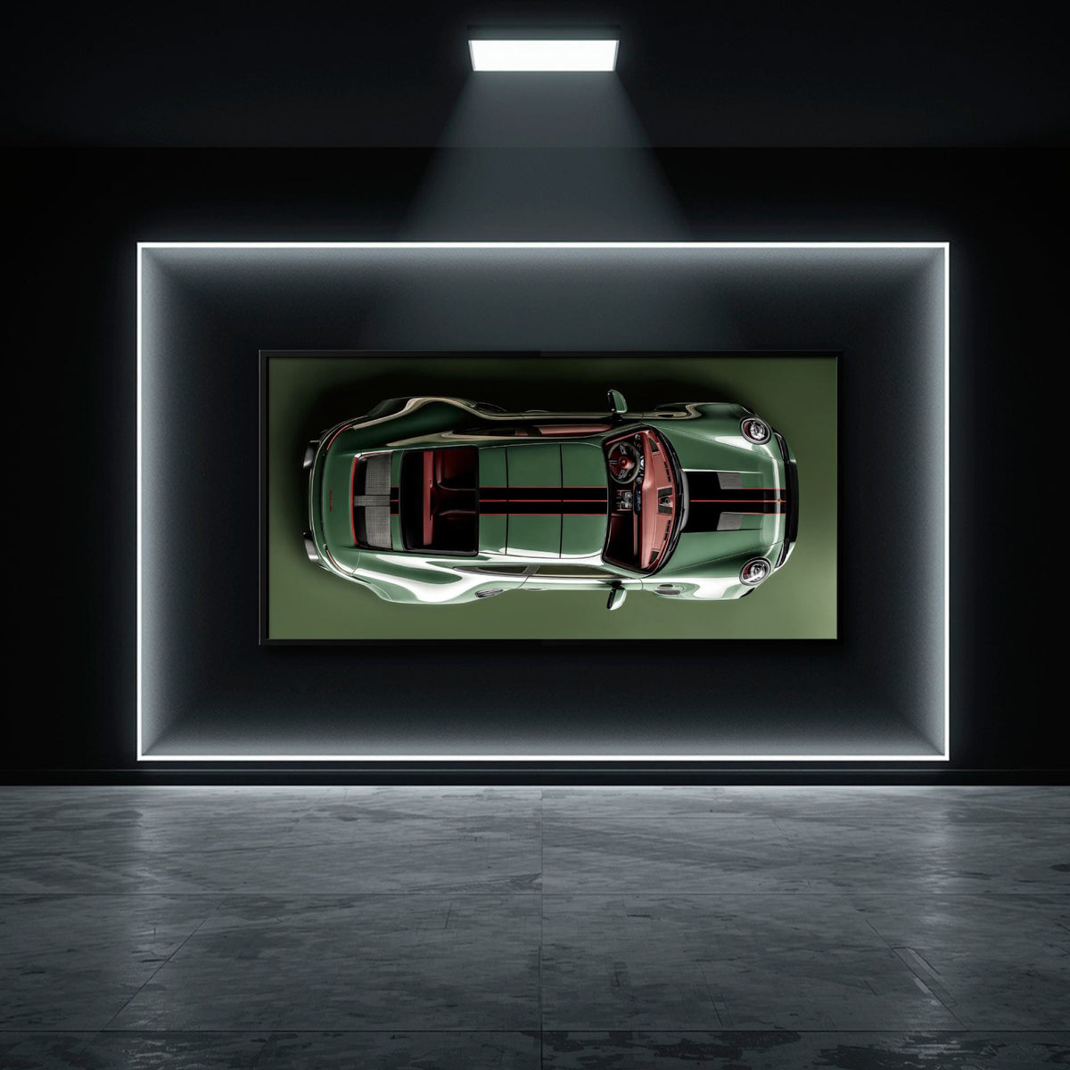 Green Porsche 911 Wall Art – Aerial View Sports Car Canvas Print Cars