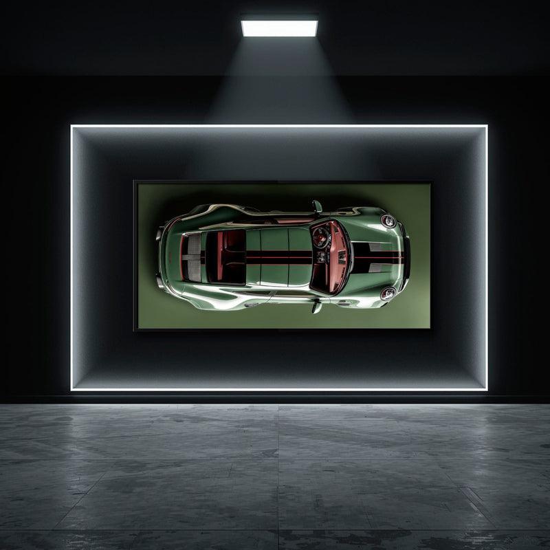 Green Porsche 911 Wall Art – Aerial View Sports Car Canvas Print Cars