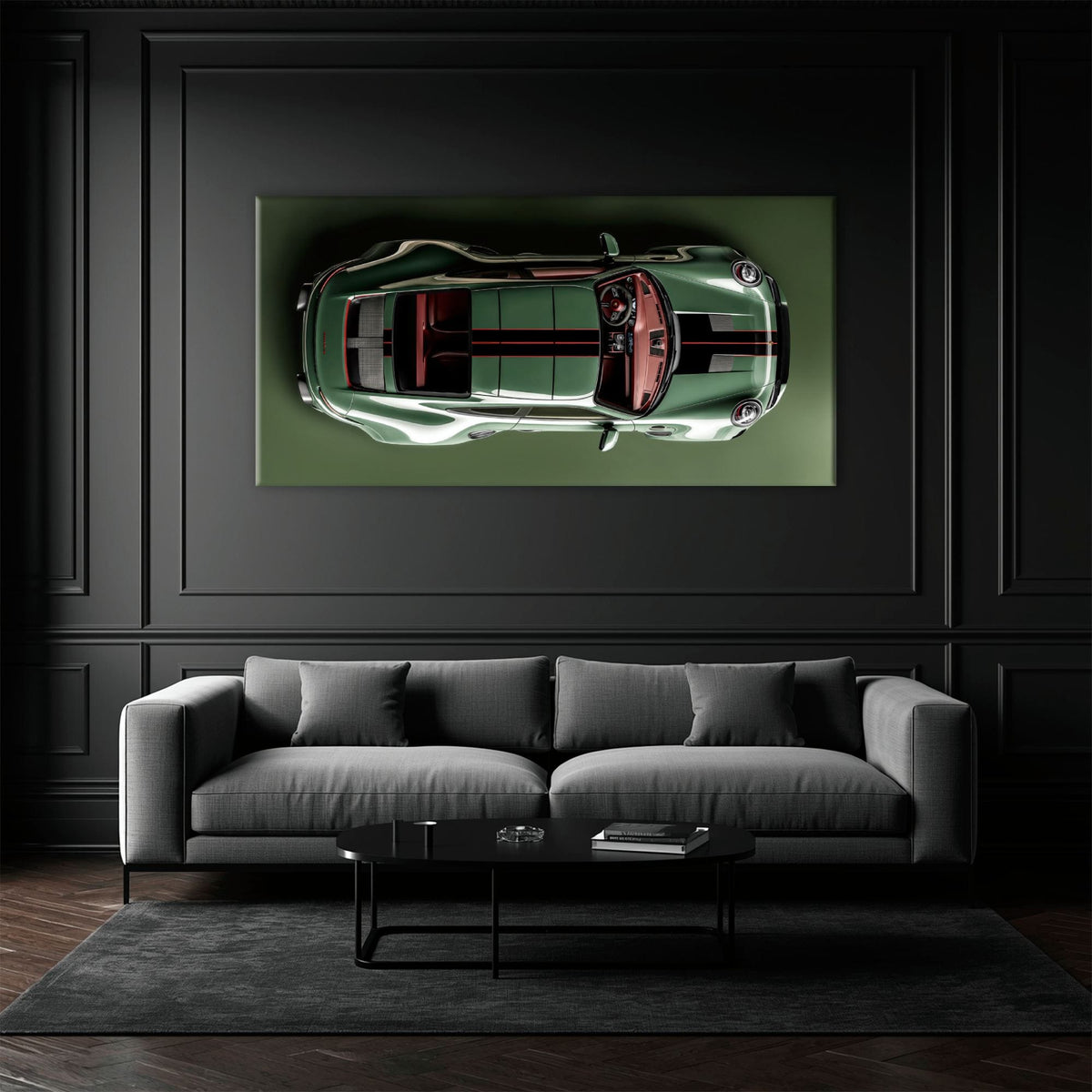 Green Porsche 911 Wall Art – Aerial View Sports Car Canvas Print Cars
