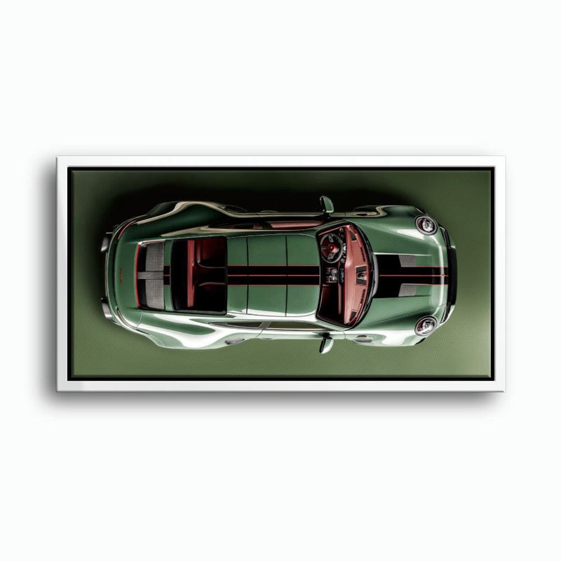 Green Porsche 911 Wall Art – Aerial View Sports Car Canvas Print Cars