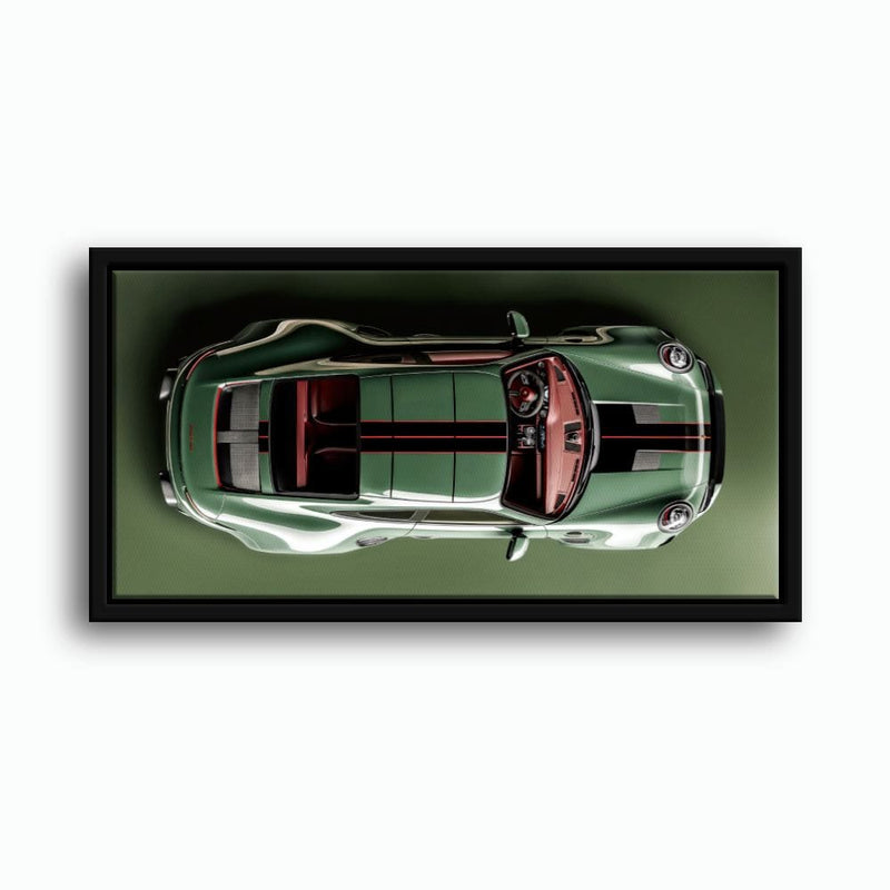 Green Porsche 911 Wall Art – Aerial View Sports Car Canvas Print Cars