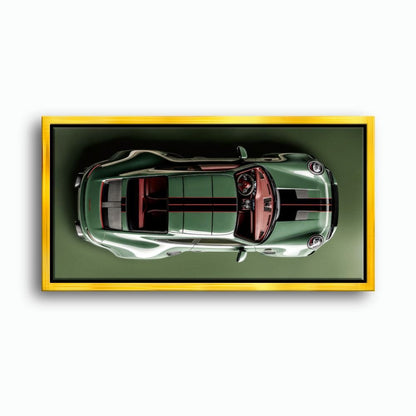 Green Porsche 911 Wall Art – Aerial View Sports Car Canvas Print Cars