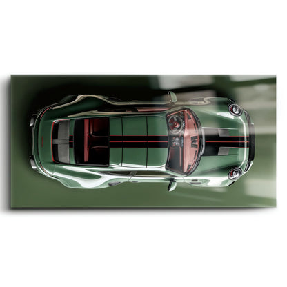 Green Porsche 911 Wall Art – Aerial View Sports Car Canvas Print Cars