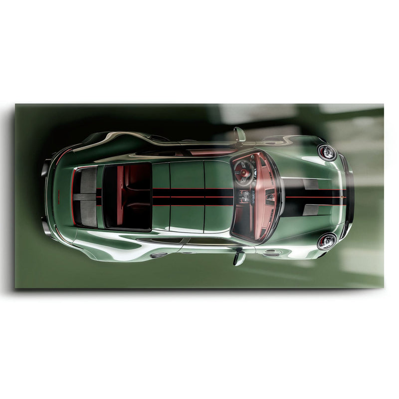 Green Porsche 911 Wall Art – Aerial View Sports Car Canvas Print Cars