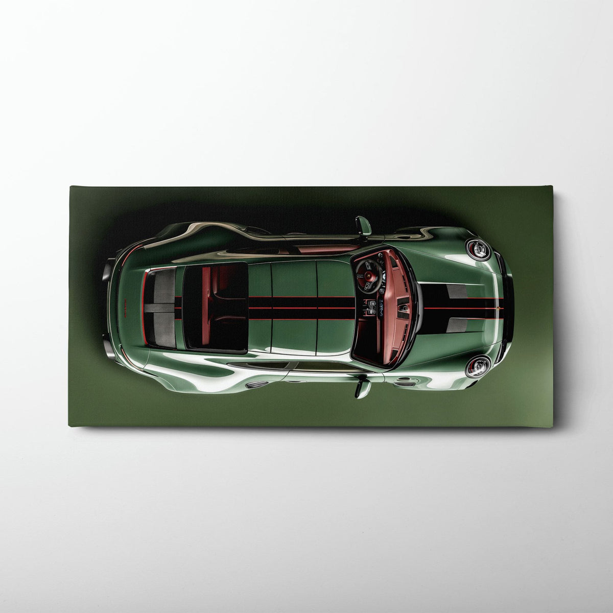 Green Porsche 911 Wall Art – Aerial View Sports Car Canvas Print Cars