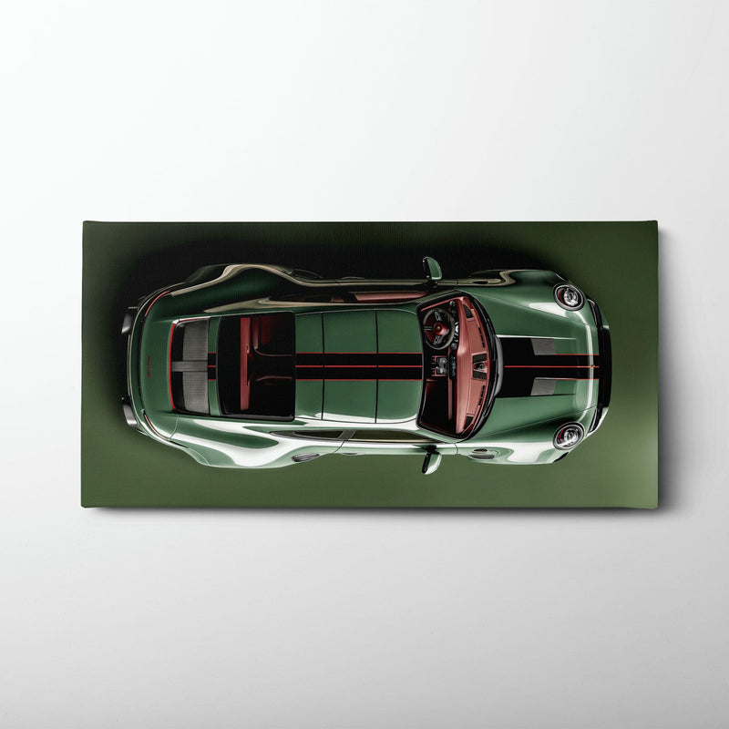 Green Porsche 911 Wall Art – Aerial View Sports Car Canvas Print Cars