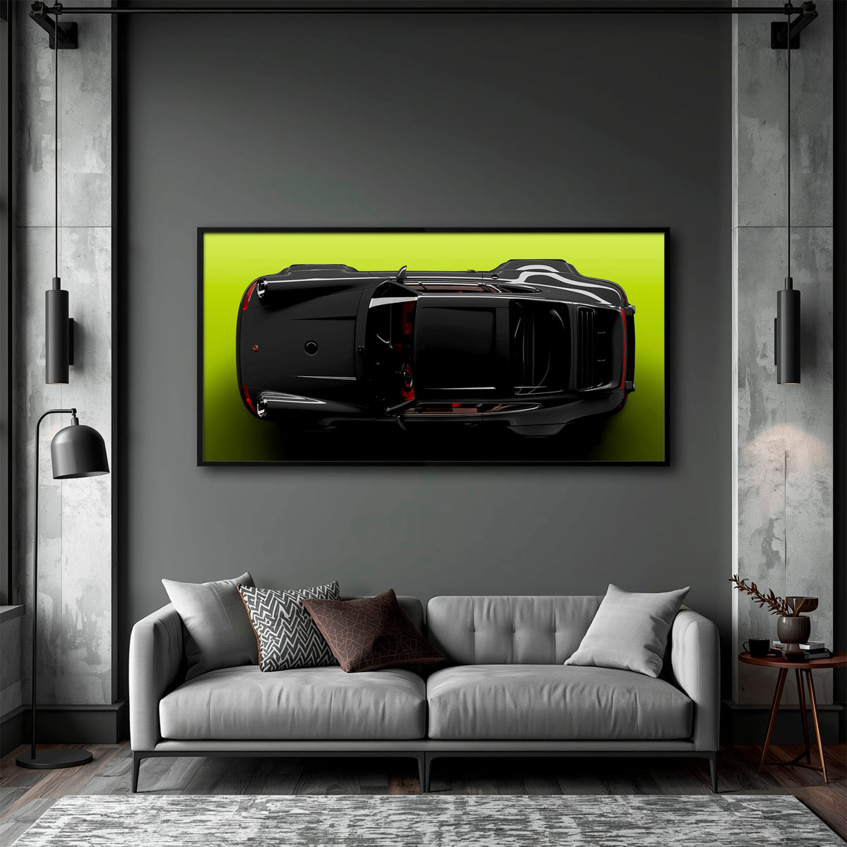 Porsche 911 Greenline Shadow Wall Art – Sports Car Canvas Print Cars
