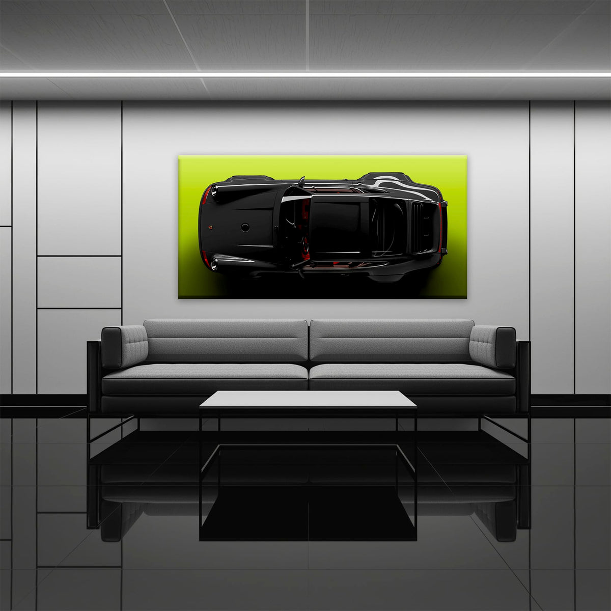 Porsche 911 Greenline Shadow Wall Art – Sports Car Canvas Print Cars