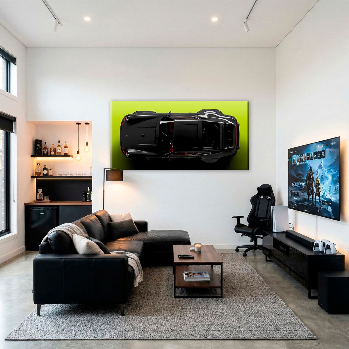 Porsche 911 Greenline Shadow Wall Art – Sports Car Canvas Print Cars