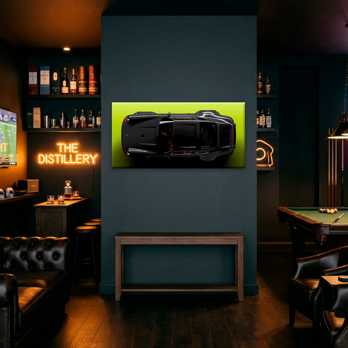 Porsche 911 Greenline Shadow Wall Art – Sports Car Canvas Print Cars