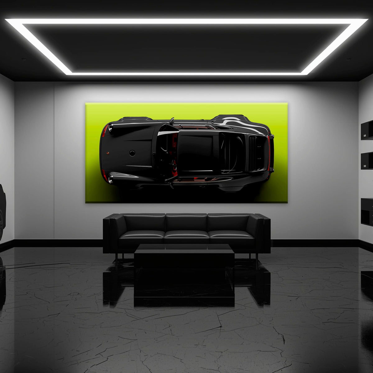 Porsche 911 Greenline Shadow Wall Art – Sports Car Canvas Print Cars