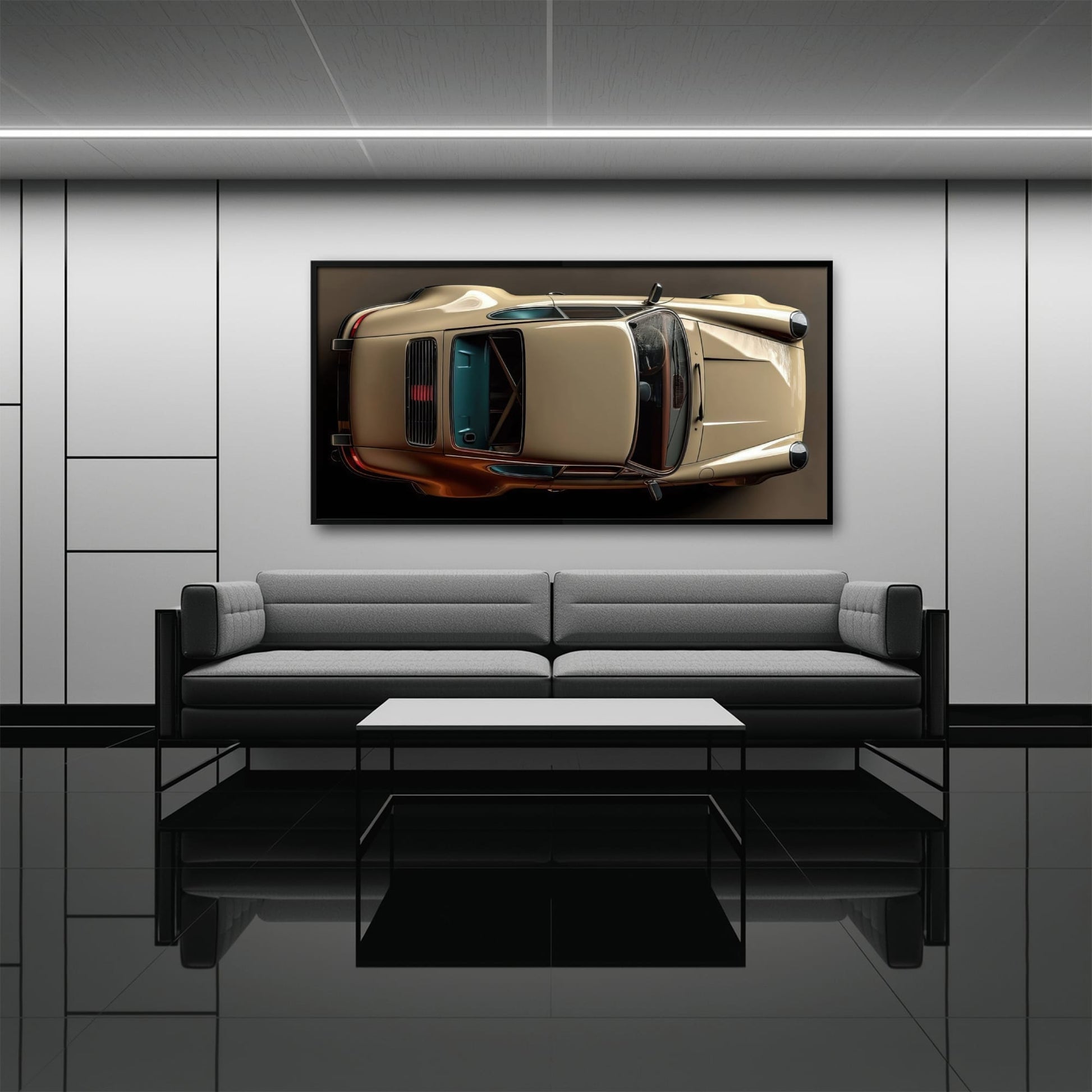 Porsche 911 Sandstone Silhouette Wall Art – Cream Car Canvas Print Cars