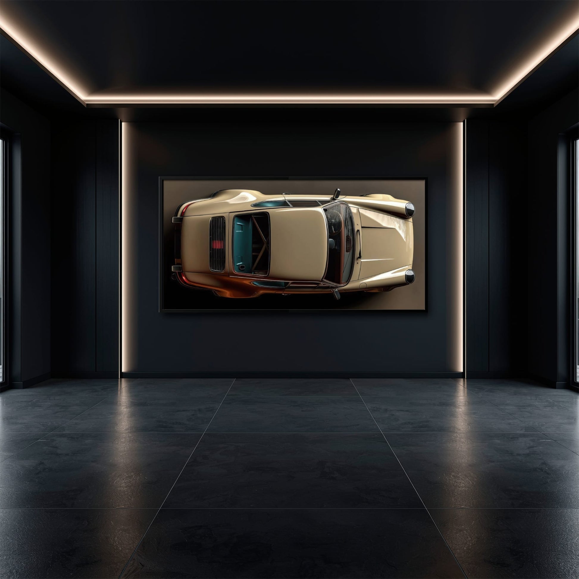 Porsche 911 Sandstone Silhouette Wall Art – Cream Car Canvas Print Cars
