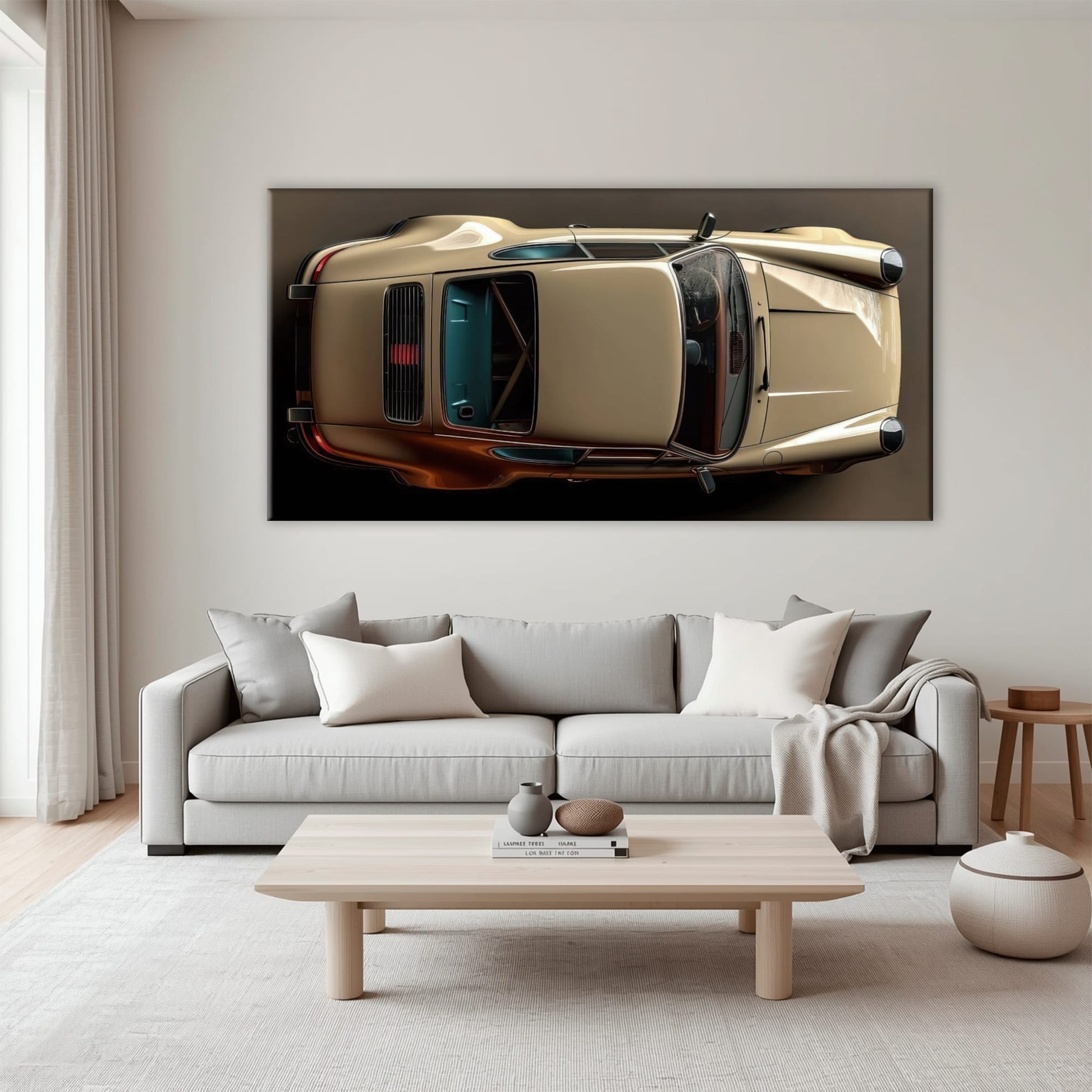 Porsche 911 Sandstone Silhouette Wall Art – Cream Car Canvas Print Cars