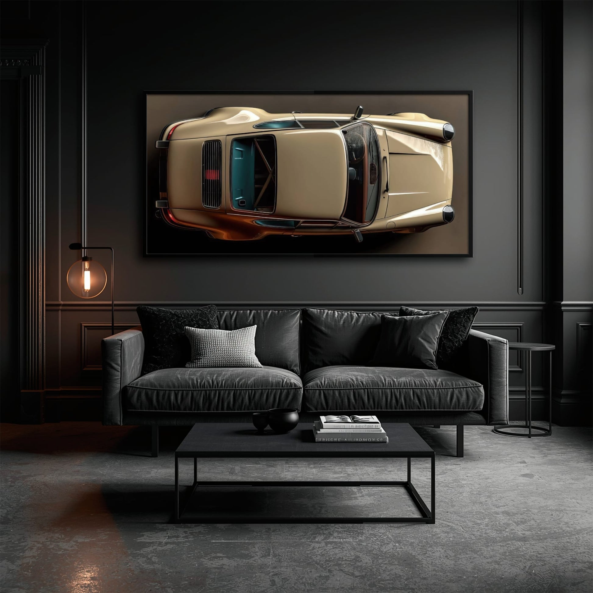 Porsche 911 Sandstone Silhouette Wall Art – Cream Car Canvas Print Cars