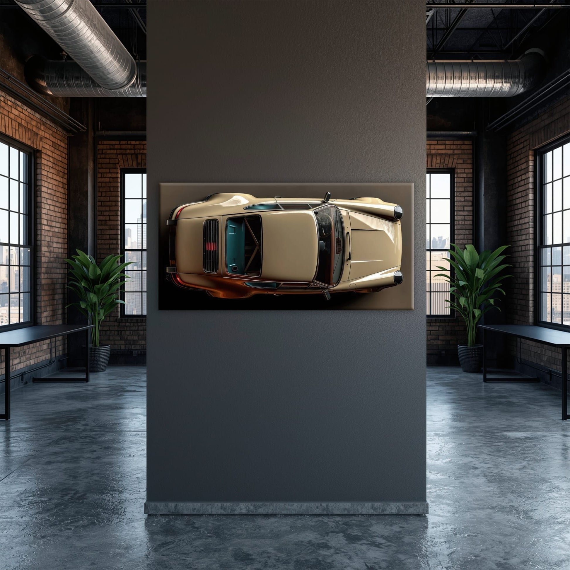 Porsche 911 Sandstone Silhouette Wall Art – Cream Car Canvas Print Cars
