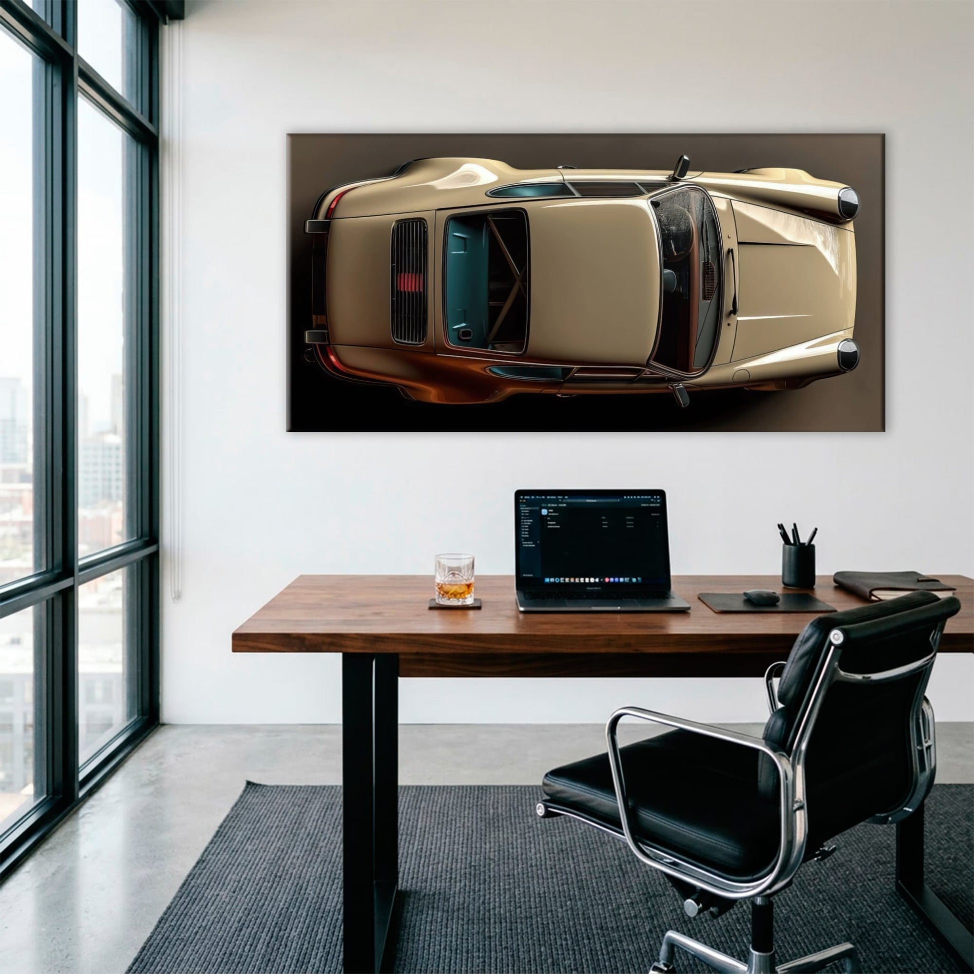 Porsche 911 Sandstone Silhouette Wall Art – Cream Car Canvas Print Cars